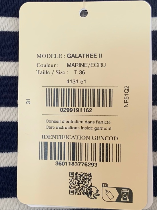 Galathee 3/4 sleeve cotton t-shirts navy/white stripe Saint James - Picture 4 of 4